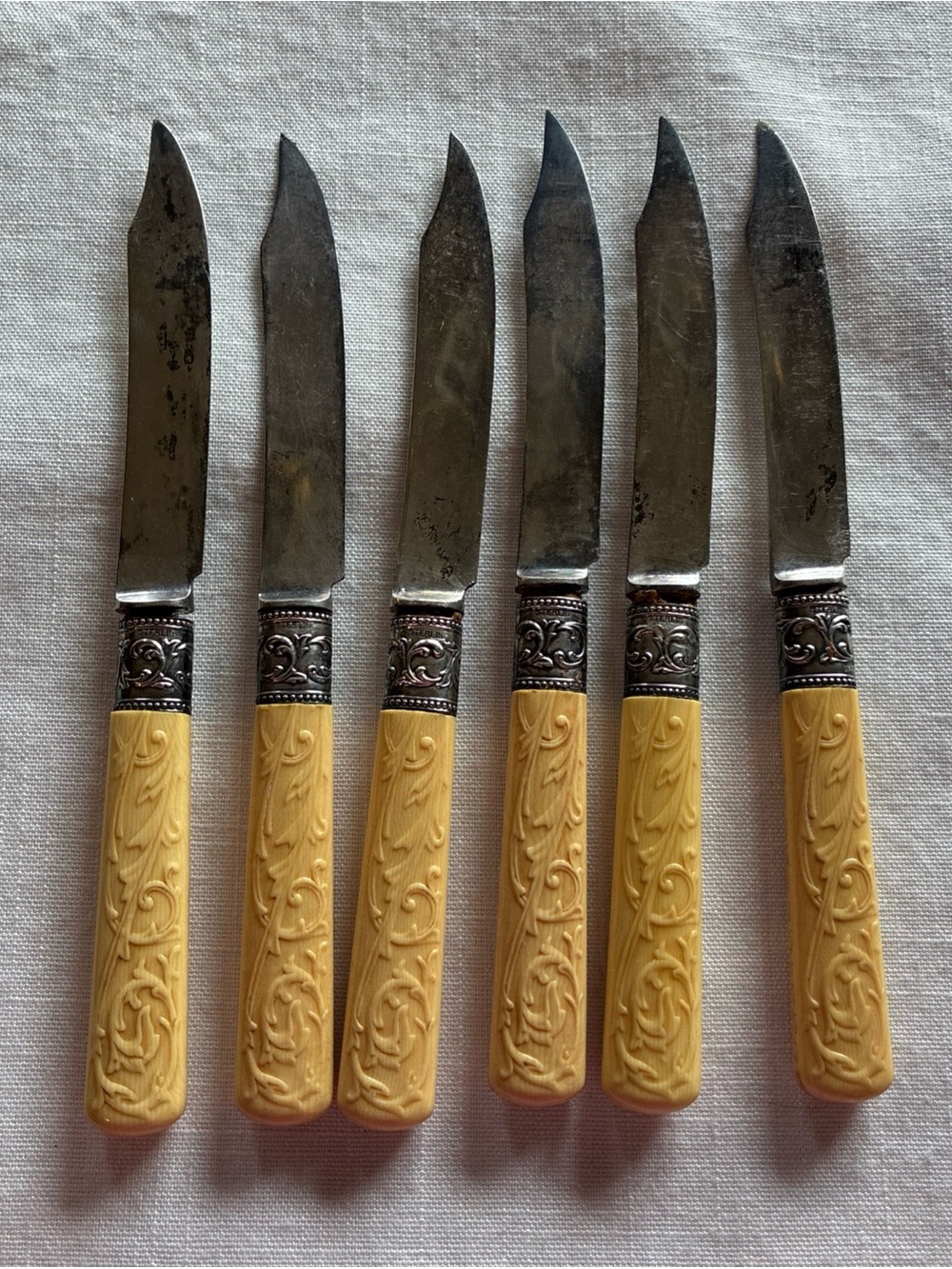 Landers Frary and Clark Sterling Silver fish knives set of 6 ornate handle